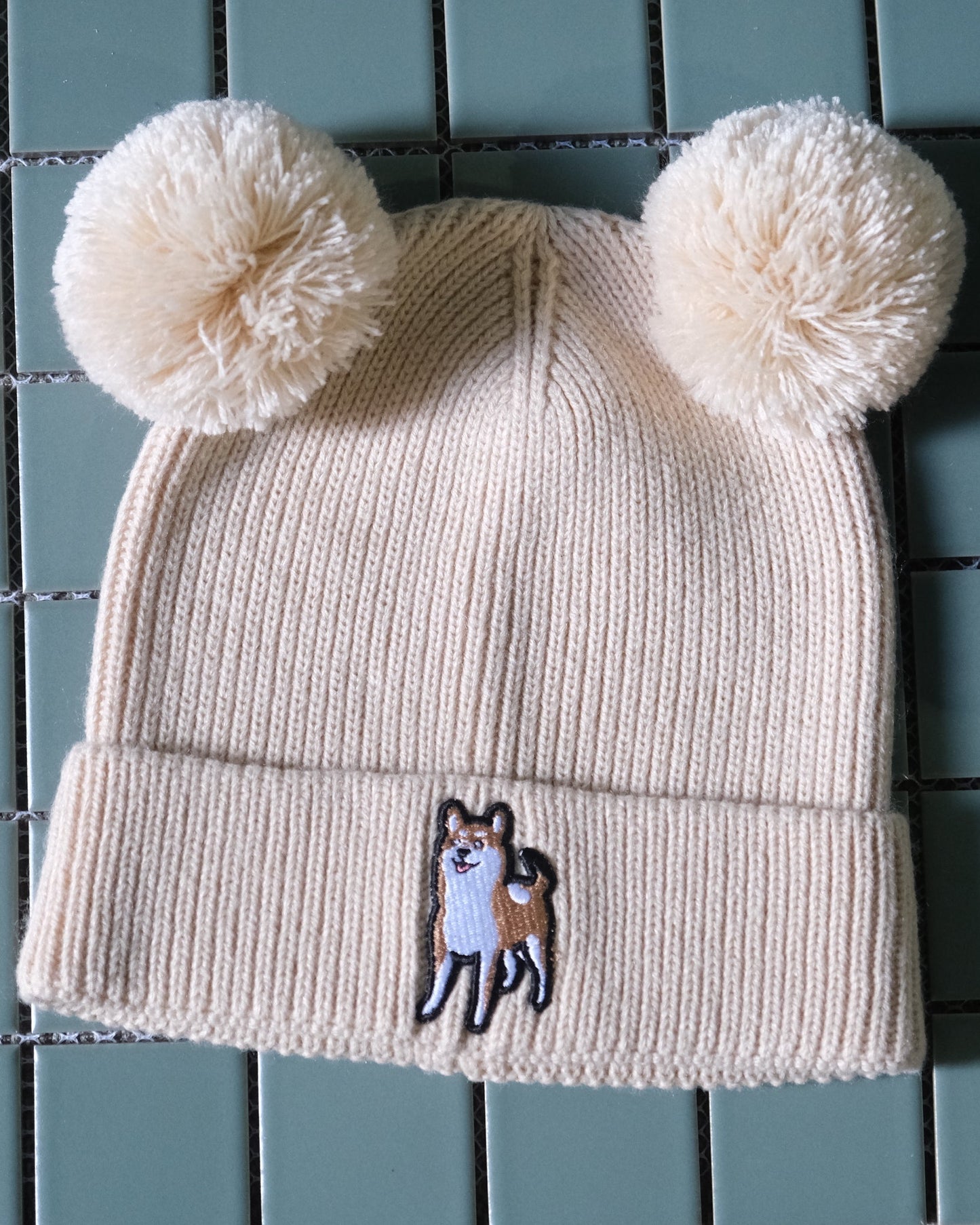 Ponta the Shibainu Kids Pompom Beanie Ivory